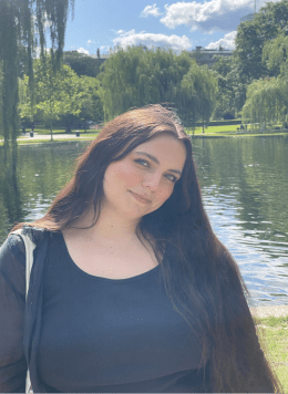 Close-up of Chiara O’Leary-Digiorgio, who has long straight dark hair and wears a black top.